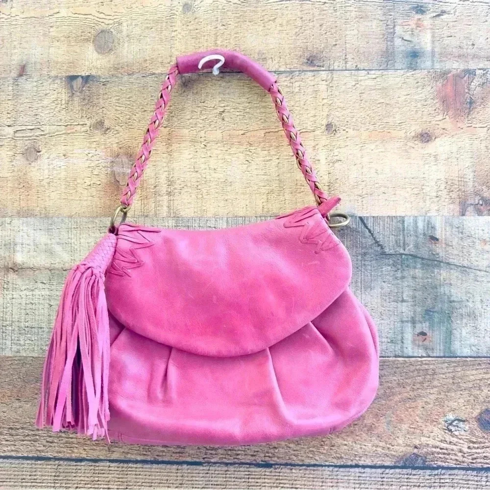 Presa Genuine Leather Pink Shoulder Bag W Tassel